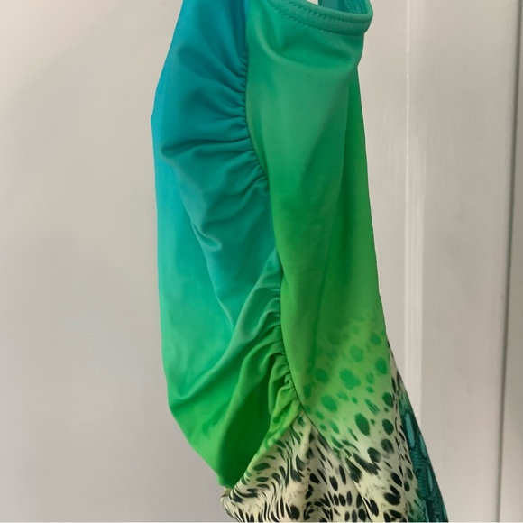 South Beach Swimsuits Womens 14 B Cup Lime Green Blue Animal Print Opera Swim - Picture 3 of 12